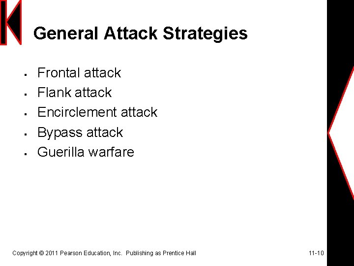 General Attack Strategies § § § Frontal attack Flank attack Encirclement attack Bypass attack