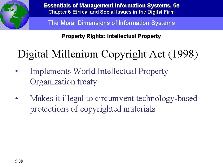 Essentials of Management Information Systems, 6 e Chapter 5 Ethical and Social Issues in