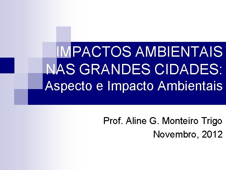 IMPACTOS AMBIENTAIS NAS GRANDES CIDADES: Aspecto e Impacto Ambientais Prof. Aline G. Monteiro Trigo