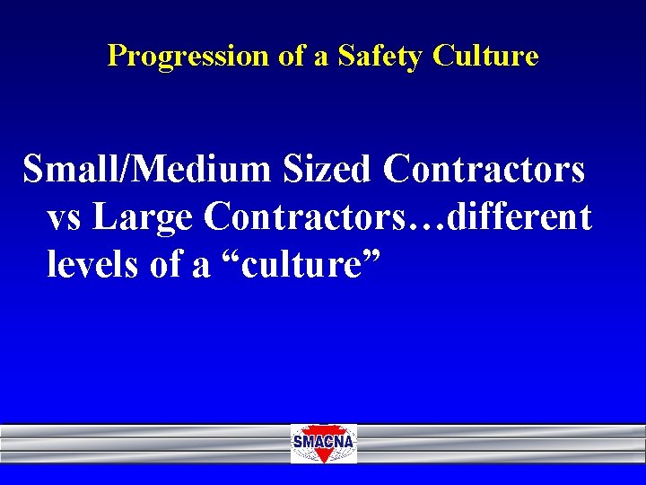 Progression of a Safety Culture Small/Medium Sized Contractors vs Large Contractors…different levels of a