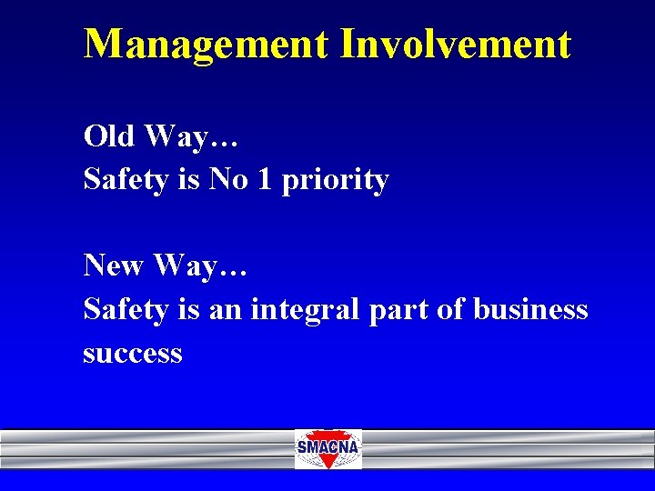 Management Involvement Old Way… Safety is No 1 priority New Way… Safety is an