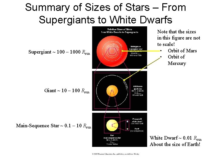 Summary of Sizes of Stars – From Supergiants to White Dwarfs Supergiant ~ 100