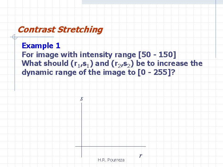 Contrast Stretching Example 1 For image with intensity range [50 - 150] What should