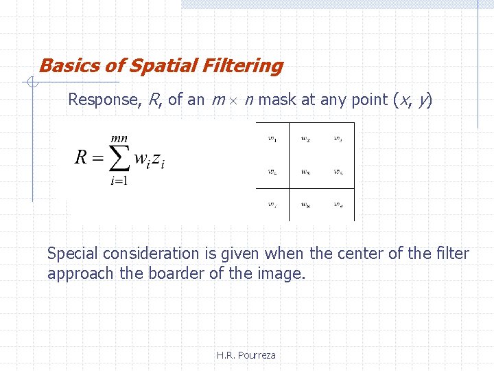 Basics of Spatial Filtering Response, R, of an m n mask at any point