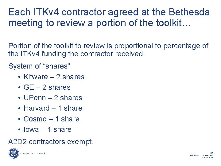 Each ITKv 4 contractor agreed at the Bethesda meeting to review a portion of