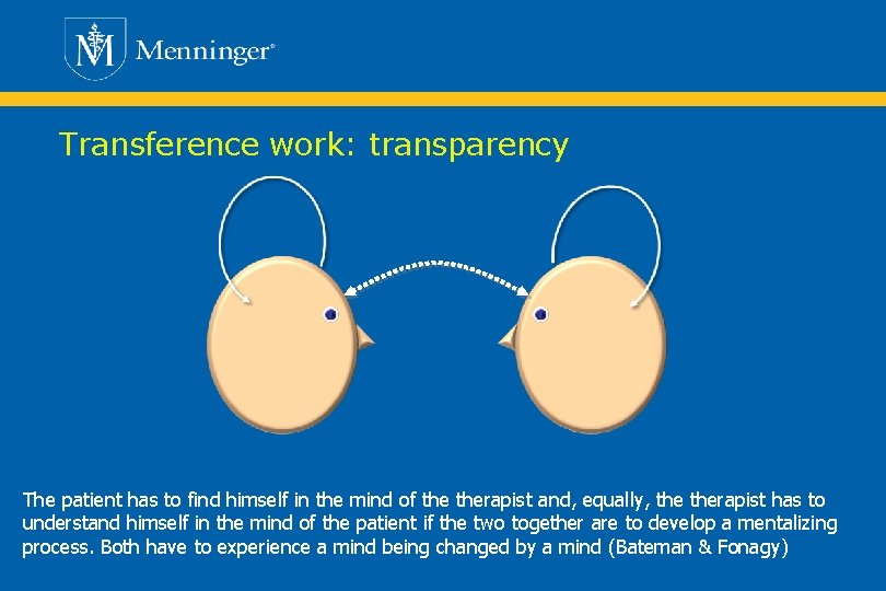 Transference work: transparency The patient has to find himself in the mind of therapist