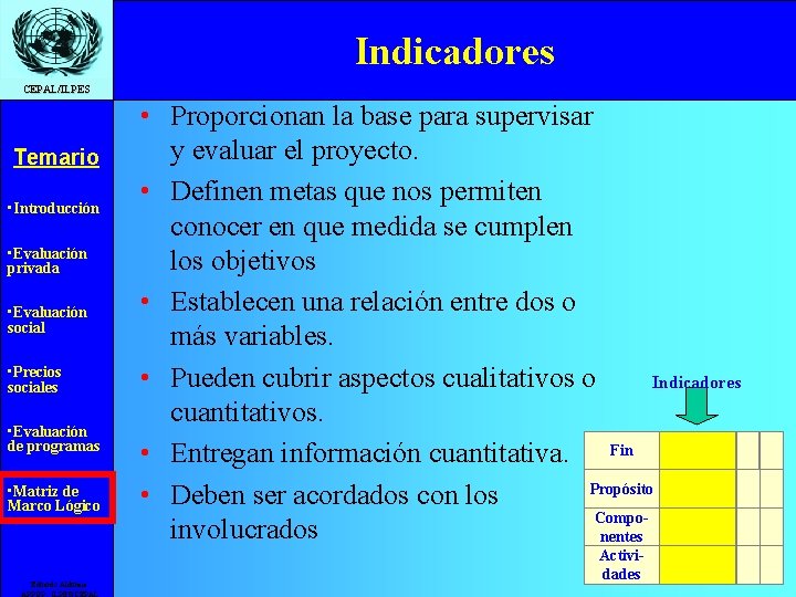 Indicadores CEPAL/ILPES Temario • Introducción • Evaluación privada • Evaluación social • Precios sociales