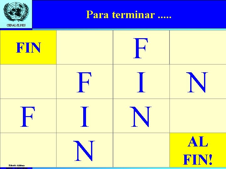 Para terminar. . . CEPAL/ILPES FIN Temario • Introducción • Evaluación privada • Evaluación