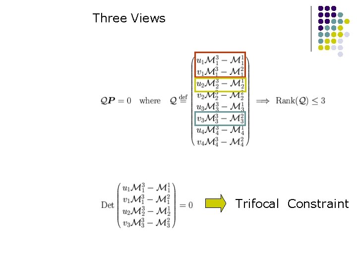 Three Views Trifocal Constraint Three Views Trifocal Constraint