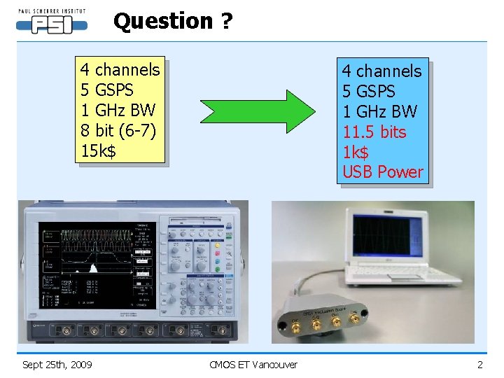 Question ? 4 channels 5 GSPS 1 GHz BW 8 bit (6 -7) 15