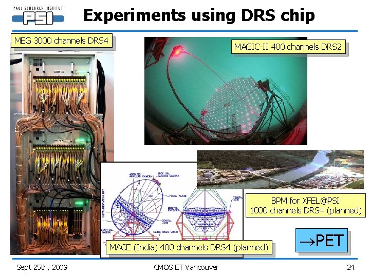 Experiments using DRS chip MEG 3000 channels DRS 4 MAGIC-II 400 channels DRS 2