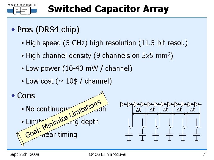 Switched Capacitor Array • Pros (DRS 4 chip) • High speed (5 GHz) high