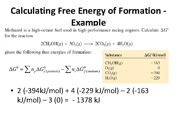 Calculating Free Energy of Formation - Example • 2 (-394 k. J/mol) + 4