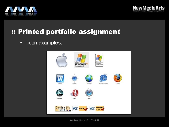 : : Printed portfolio assignment icon examples: Interface Design 2 : : Week 14