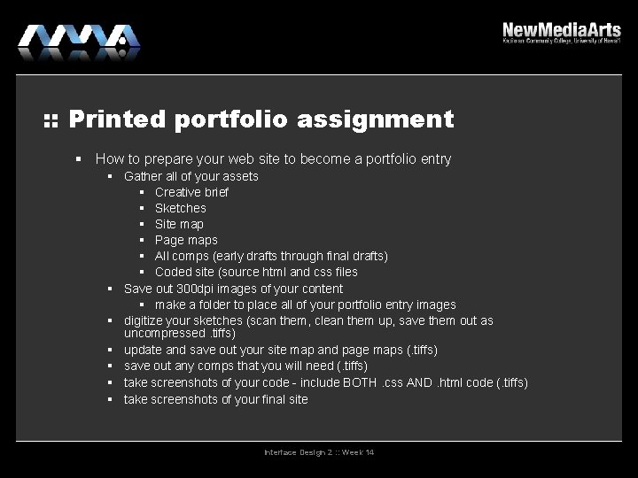 : : Printed portfolio assignment How to prepare your web site to become a
