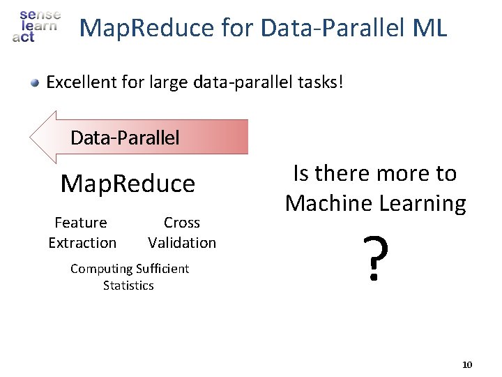 Map. Reduce for Data-Parallel ML Excellent for large data-parallel tasks! Data-Parallel Map. Reduce Feature