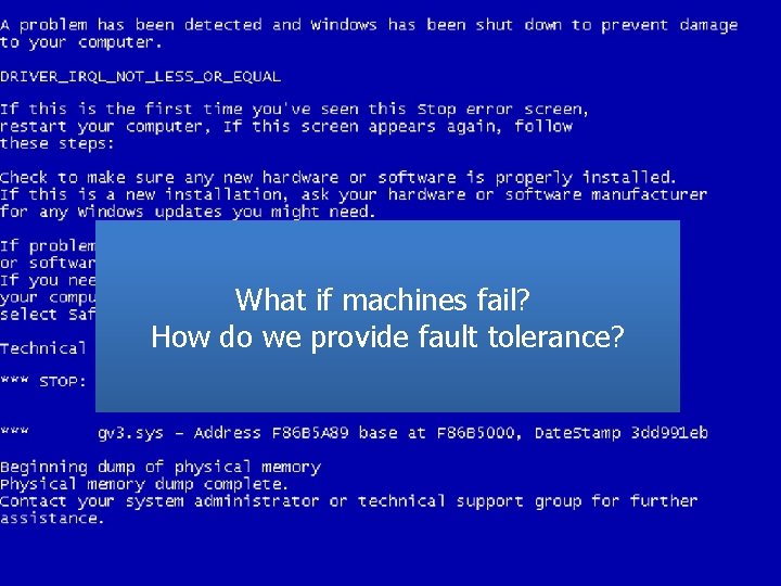 What if machines fail? How do we provide fault tolerance? 