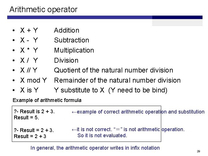 Arithmetic operator • • X+Y X- Y X* Y X/ Y X // Y Arithmetic operator • • X+Y X- Y X* Y X/ Y X // Y
