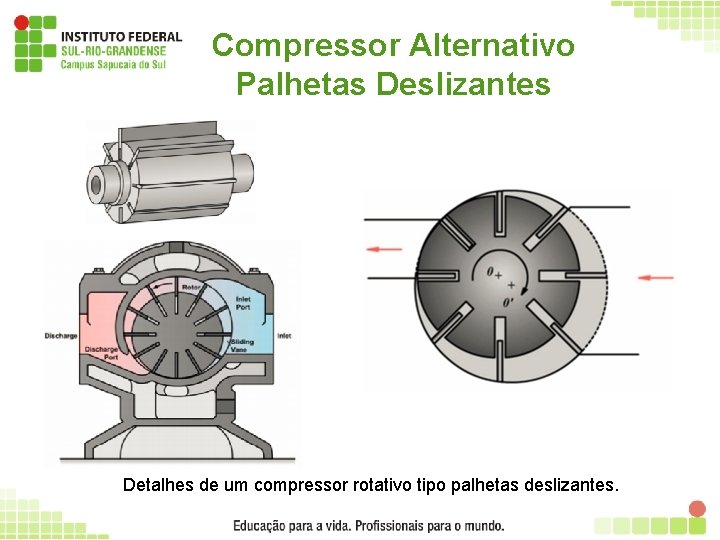 Compressor Alternativo Palhetas Deslizantes Detalhes de um compressor rotativo tipo palhetas deslizantes. 23 