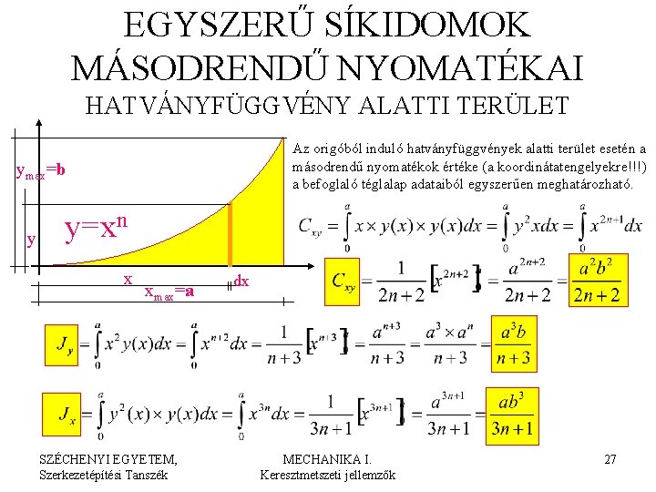 EGYSZERŰ SÍKIDOMOK MÁSODRENDŰ NYOMATÉKAI HATVÁNYFÜGGVÉNY ALATTI TERÜLET Az origóból induló hatványfüggvények alatti terület esetén