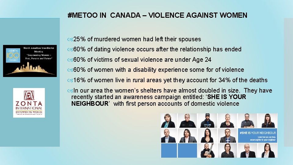 #METOO IN CANADA – VIOLENCE AGAINST WOMEN 25% of murdered women had left their