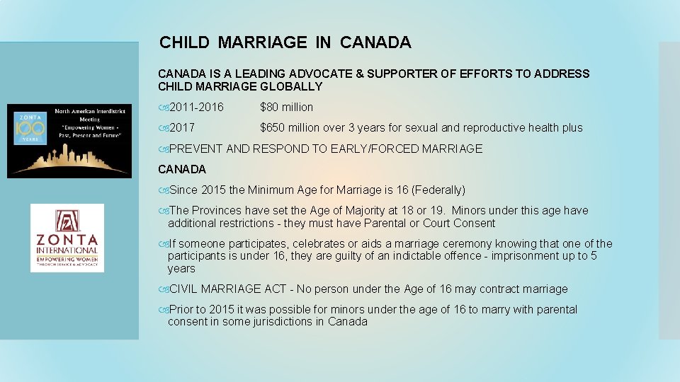 CHILD MARRIAGE IN CANADA IS A LEADING ADVOCATE & SUPPORTER OF EFFORTS TO ADDRESS