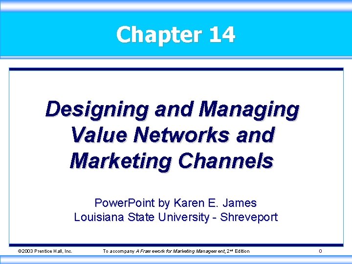 Chapter 14 Designing and Managing Value Networks and Marketing Channels Power. Point by Karen