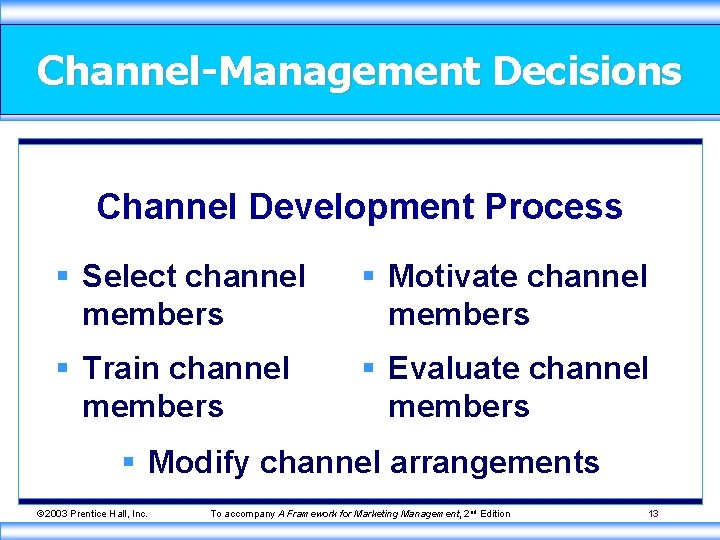 Channel-Management Decisions Channel Development Process § Select channel members § Motivate channel members §