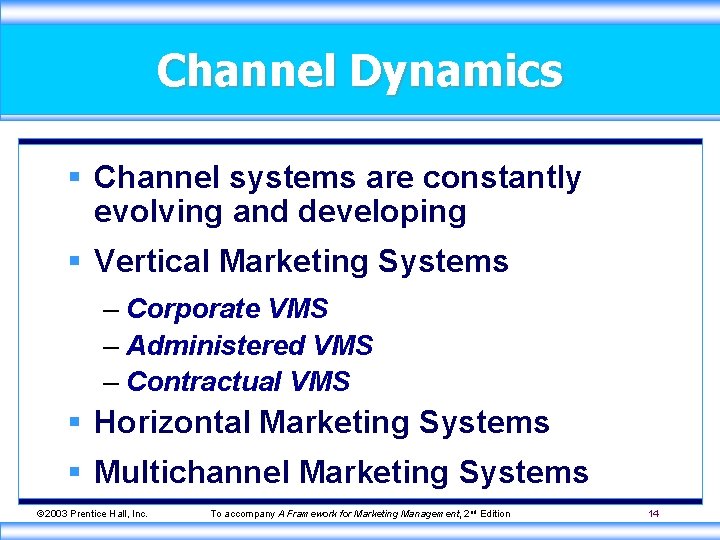 Channel Dynamics § Channel systems are constantly evolving and developing § Vertical Marketing Systems