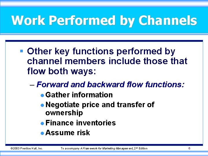 Work Performed by Channels § Other key functions performed by channel members include those