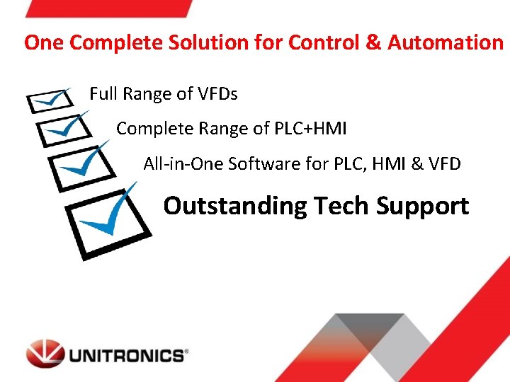 One Complete Solution for Control & Automation Full Range of VFDs Complete Range of