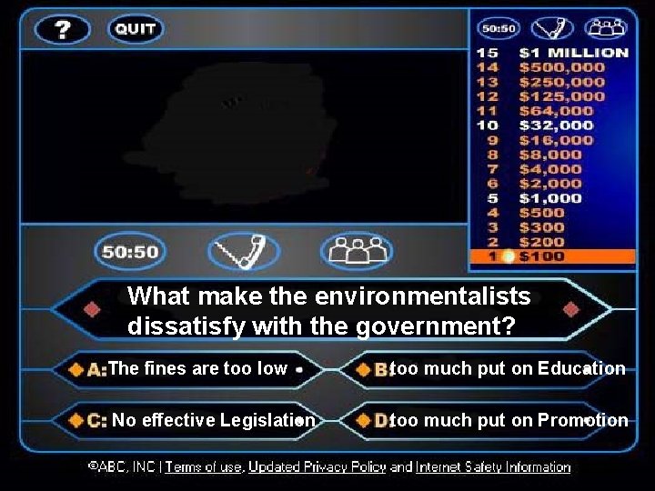 What make the environmentalists dissatisfy with the government? The fines are too low too