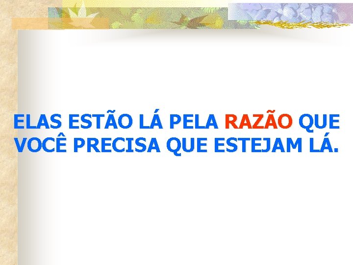 ELAS ESTÃO LÁ PELA RAZÃO QUE VOCÊ PRECISA QUE ESTEJAM LÁ. 