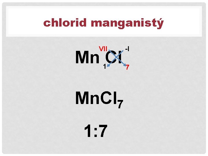 chlorid manganistý VII -I 1 7 Mn Cl Mn. Cl 7 1: 7 