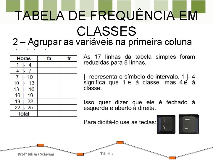 TABELA DE FREQUÊNCIA EM CLASSES 2 – Agrupar as variáveis na primeira coluna da