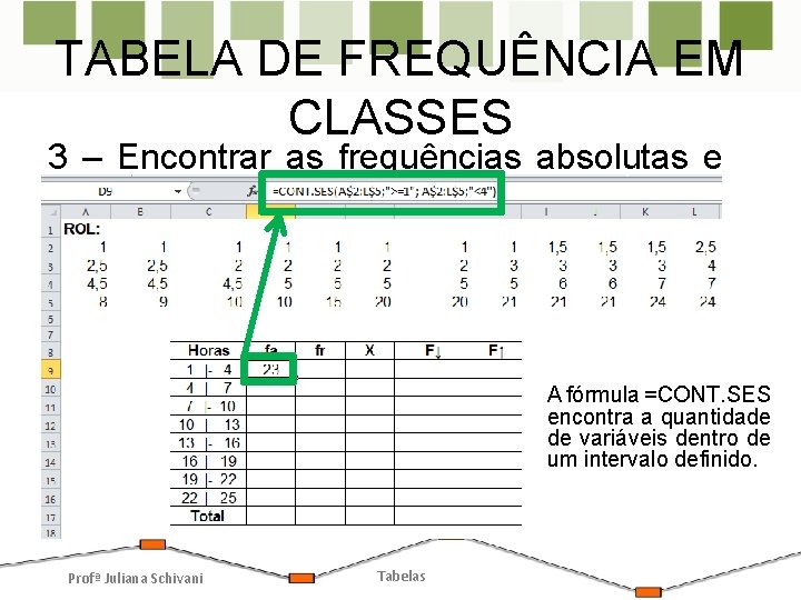 TABELA DE FREQUÊNCIA EM CLASSES 3 – Encontrar as frequências absolutas e relativas A