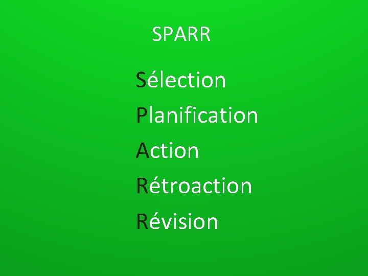SPARR Sélection Planification Action Rétroaction Révision 