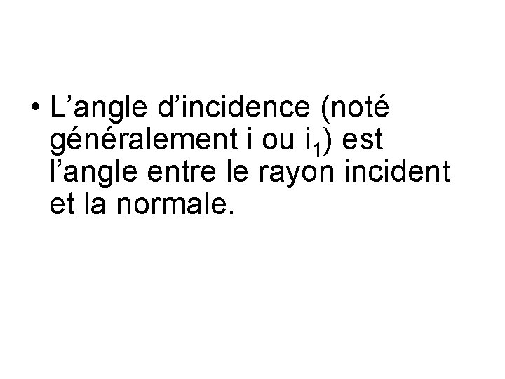  • L’angle d’incidence (noté généralement i ou i 1) est l’angle entre le