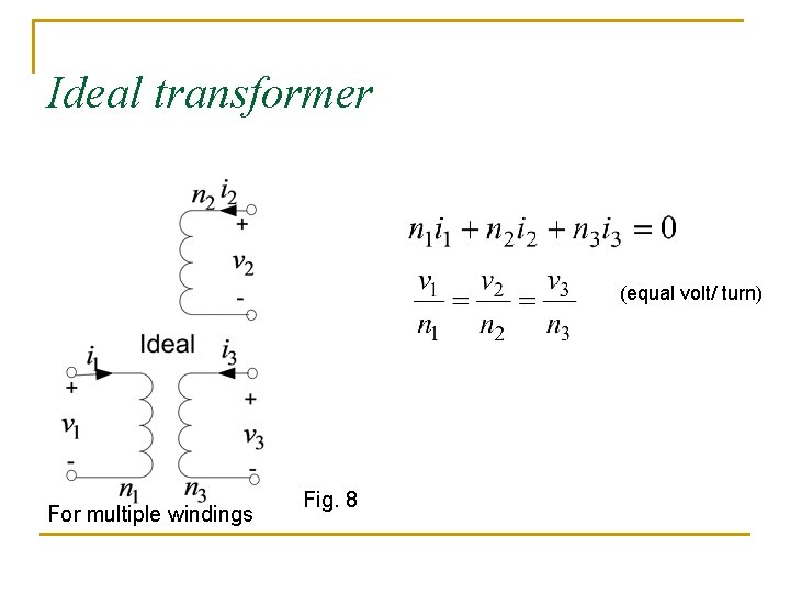 Ideal transformer (equal volt/ turn) For multiple windings Fig. 8 