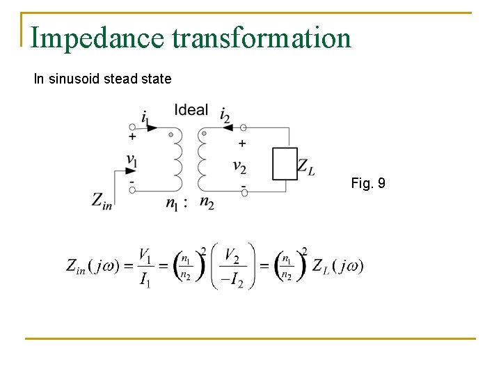 Impedance transformation In sinusoid stead state Fig. 9 