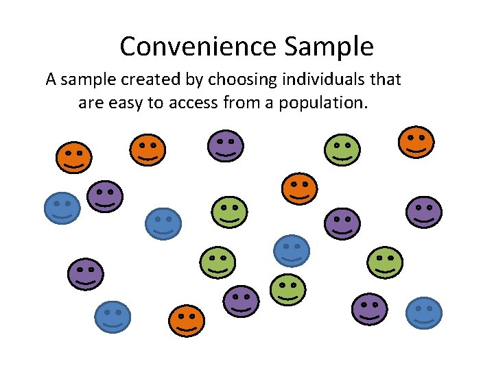 Convenience Sample A sample created by choosing individuals that are easy to access from