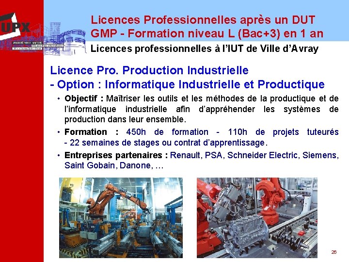 Licences Professionnelles après un DUT GMP - Formation niveau L (Bac+3) en 1 an