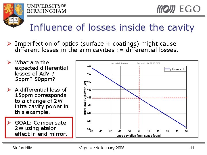 Influence of losses inside the cavity Imperfection of optics (surface + coatings) might cause