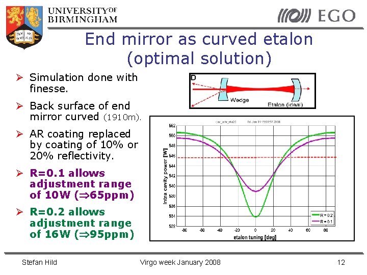 End mirror as curved etalon (optimal solution) Simulation done with finesse. Back surface of