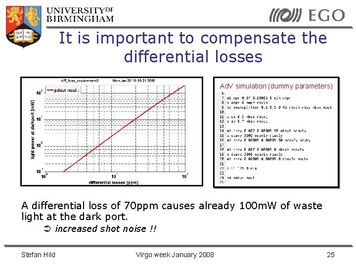 It is important to compensate the differential losses Ad. V simulation (dummy parameters) A