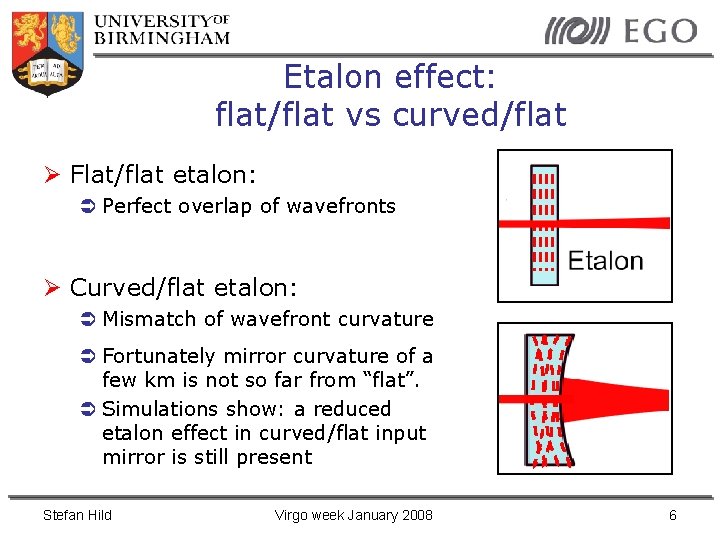 Etalon effect: flat/flat vs curved/flat Flat/flat etalon: Perfect overlap of wavefronts Curved/flat etalon: Mismatch