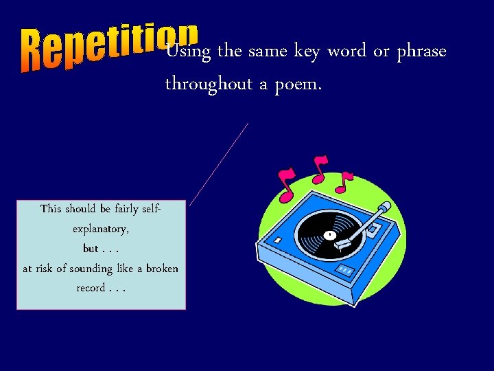 Using the same key word or phrase throughout a poem. This should be fairly