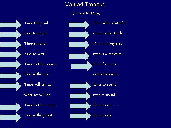 Valued Treasue by Chris R. Carey Time to spend; Time will eventually time to Valued Treasue by Chris R. Carey Time to spend; Time will eventually time to