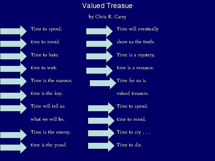 Valued Treasue by Chris R. Carey Time to spend; Time will eventually time to