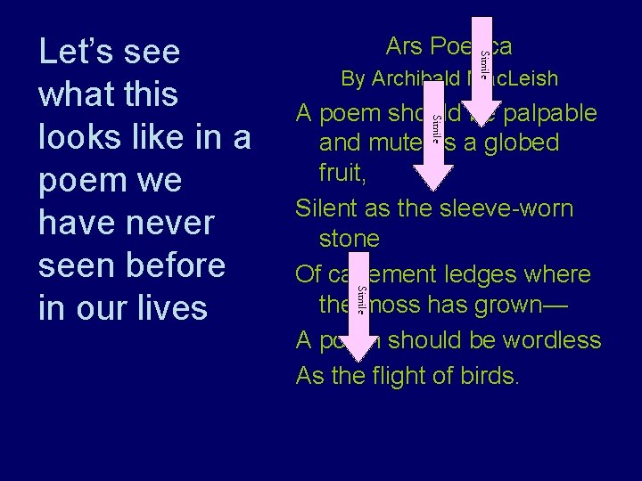 Simile Ars Poetica By Archibald Mac. Leish Simile A poem should be palpable and